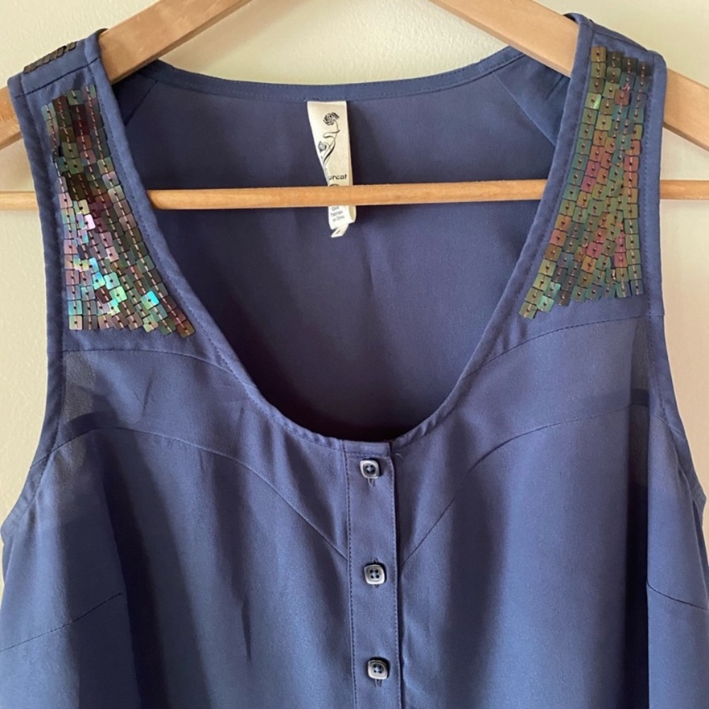 Anthropologie Floreat blue square sequin tank